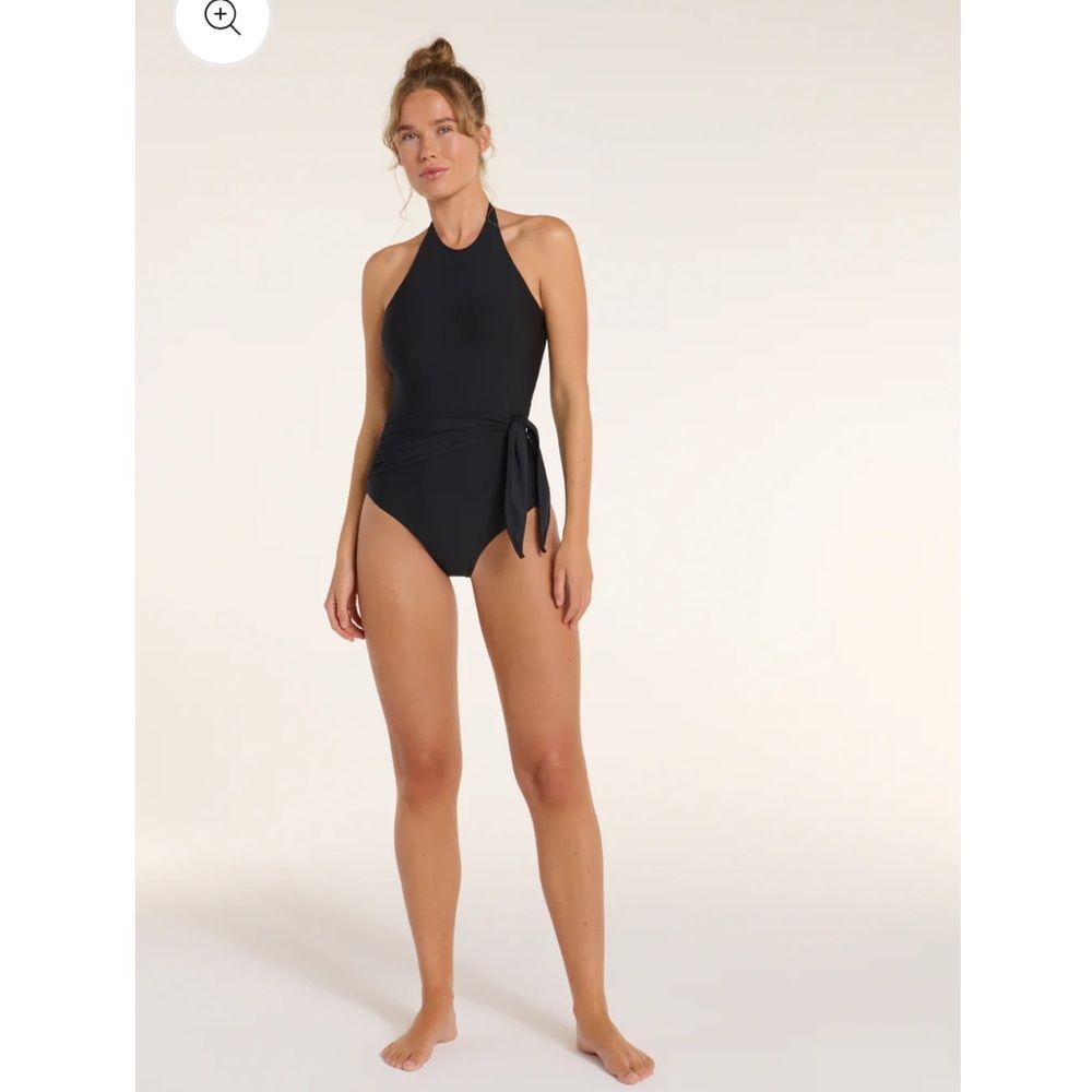 Hermonza Genevieve High Halter Neck Sash Tie One-Piece Swimsuit - Picture 5 of 11